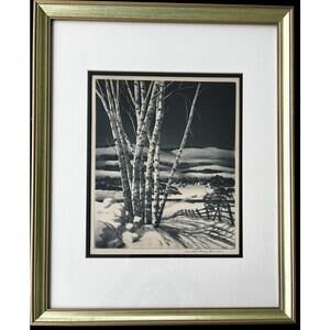 Samuel Margolies Antique Etching Slumbering Meadows WPA Brooklyn New York NYC